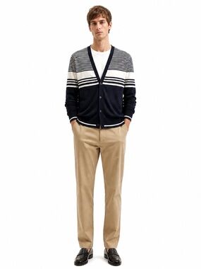 21Men Striped Navy & White Striped Button Up Cardigan – Size Large GUC